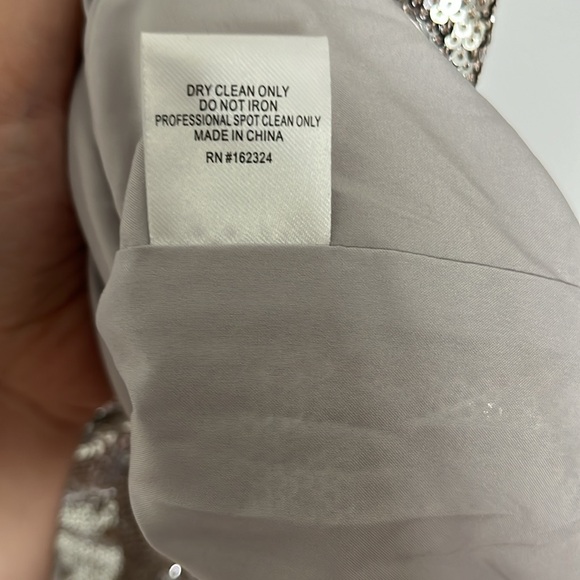 Silver Sequin Long Sleeve Mini Dress Size 8 - Picture 4 of 5